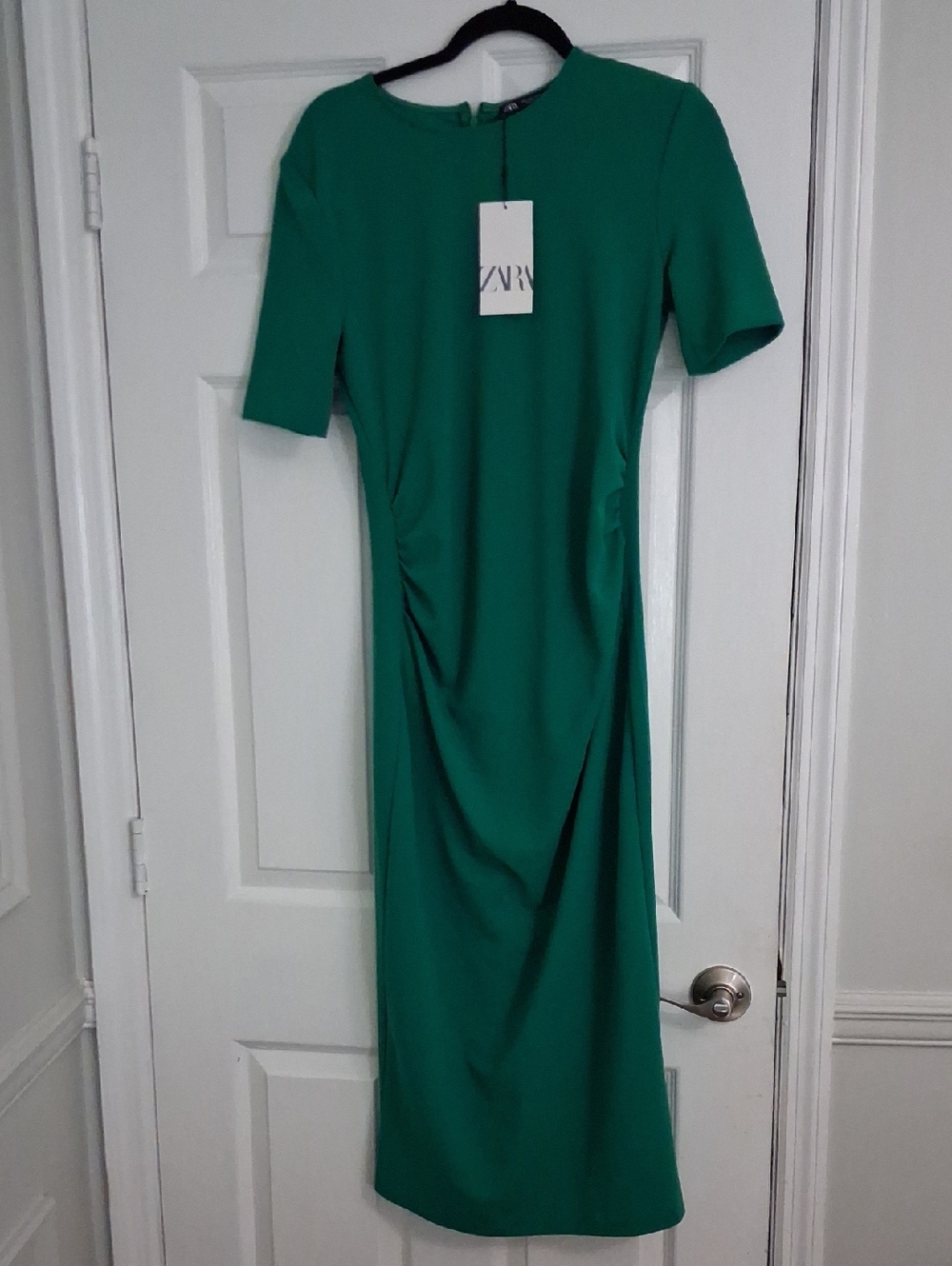 Zara Emerald Green Midi Dress with Short Sleeves